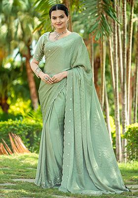 Purple Stone Work Mysore Brocade Silk Saree Set With Blouse