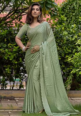 Pink Printed Mysore Brocade Silk Saree Set With Blouse