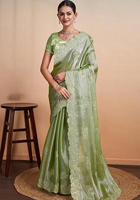 Blue Printed Mysore Brocade Silk Saree Set With Blouse