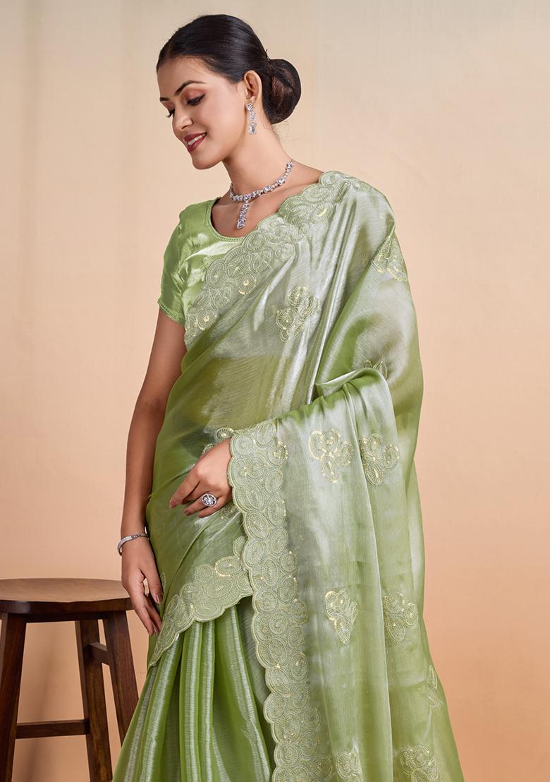 Blue Printed Mysore Brocade Silk Saree Set With Blouse