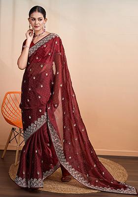 Blue Embroidered Georgette Saree Set With Blouse