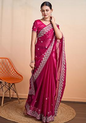 Pink Embroidered Georgette Saree Set With Blouse