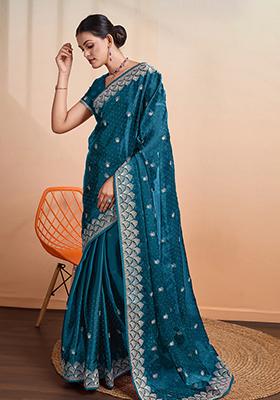 Green Embroidered Georgette Saree Set With Blouse