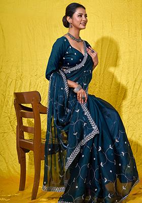 Red Embroidered Georgette Saree Set With Blouse