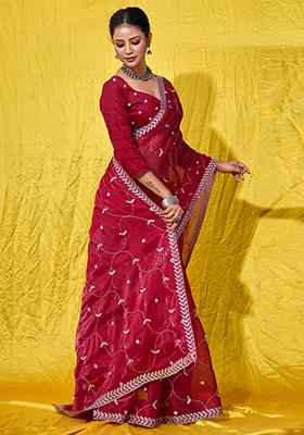 Purple Embroidered Shimmer Saree Set With Blouse