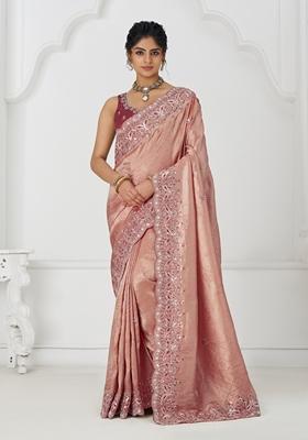 Dark Pink Sequin Work Silk Saree Set