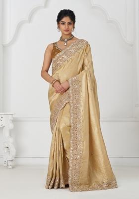 Golden Sequin Work Silk Saree Set