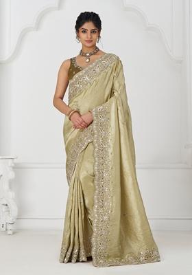 Chiku Brown Aari Work Silk Saree Set