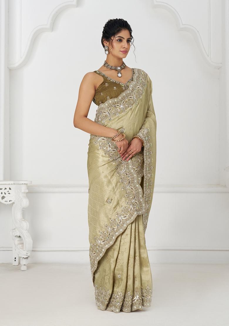 Chiku Brown Aari Work Silk Saree Set