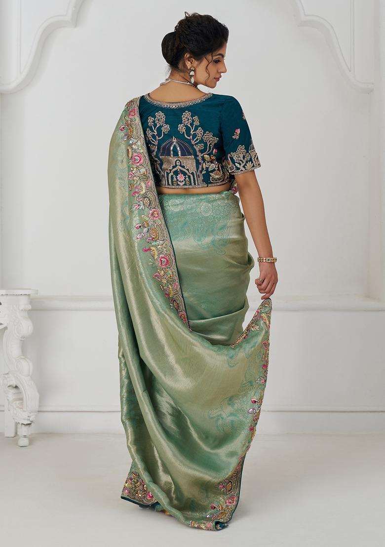 Dark Blue Sequin Work Silk Saree Set