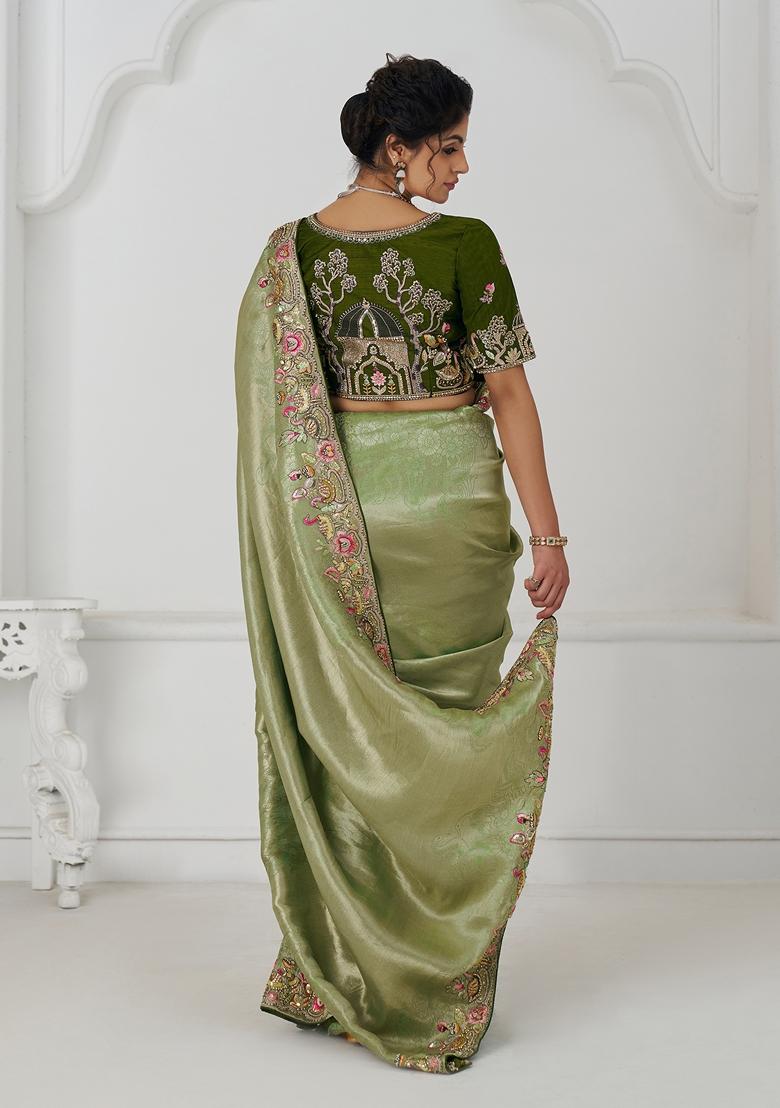 Mehendi Green Sequin Work Silk Saree Set