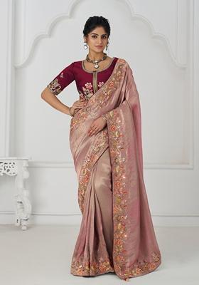 Dark Pink Sequin Work Silk Saree Set