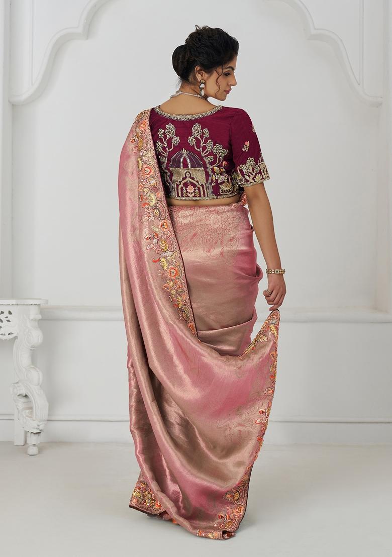 Dark Pink Sequin Work Silk Saree Set