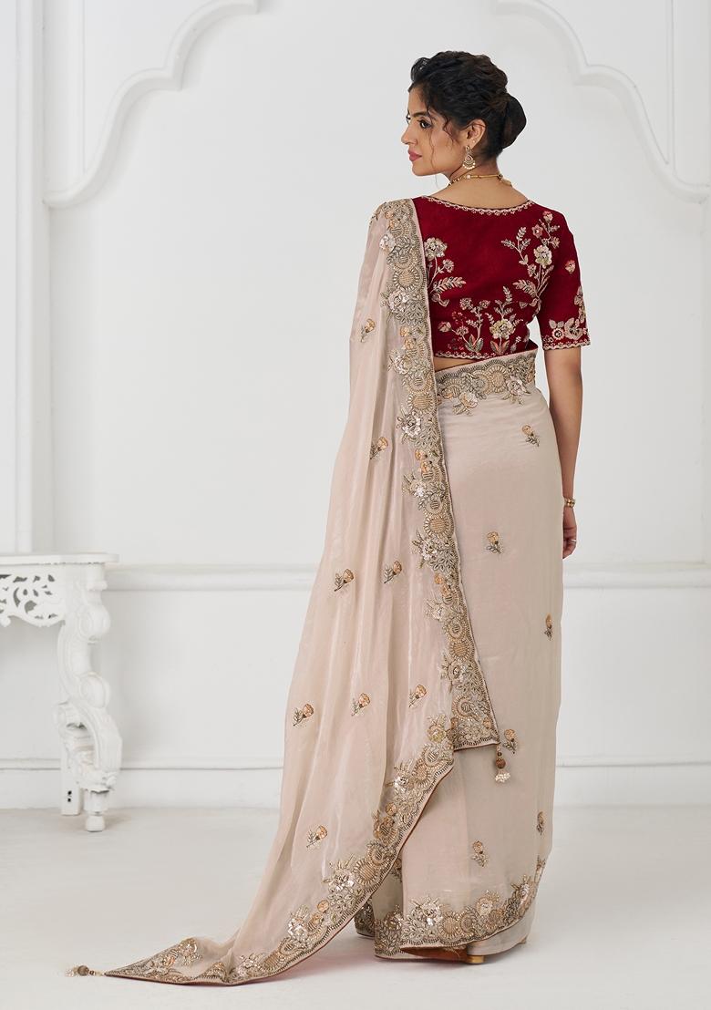 Red Sequin Work Silk Saree Set