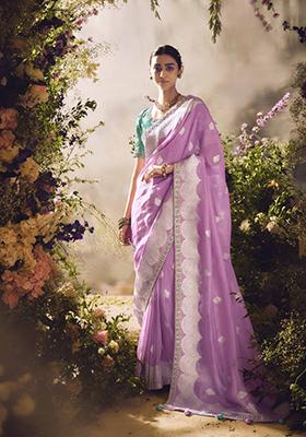 Pink Embroidered Banarasi Silk Saree Set