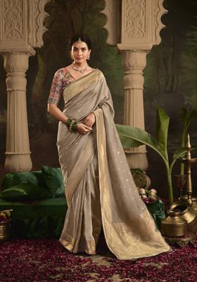 Beige Weaving Dola Silk Saree Set