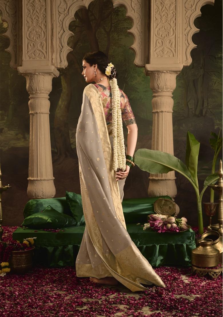 Beige Weaving Dola Silk Saree Set