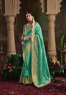 Sea Green Weaving Dola Silk Saree Set
