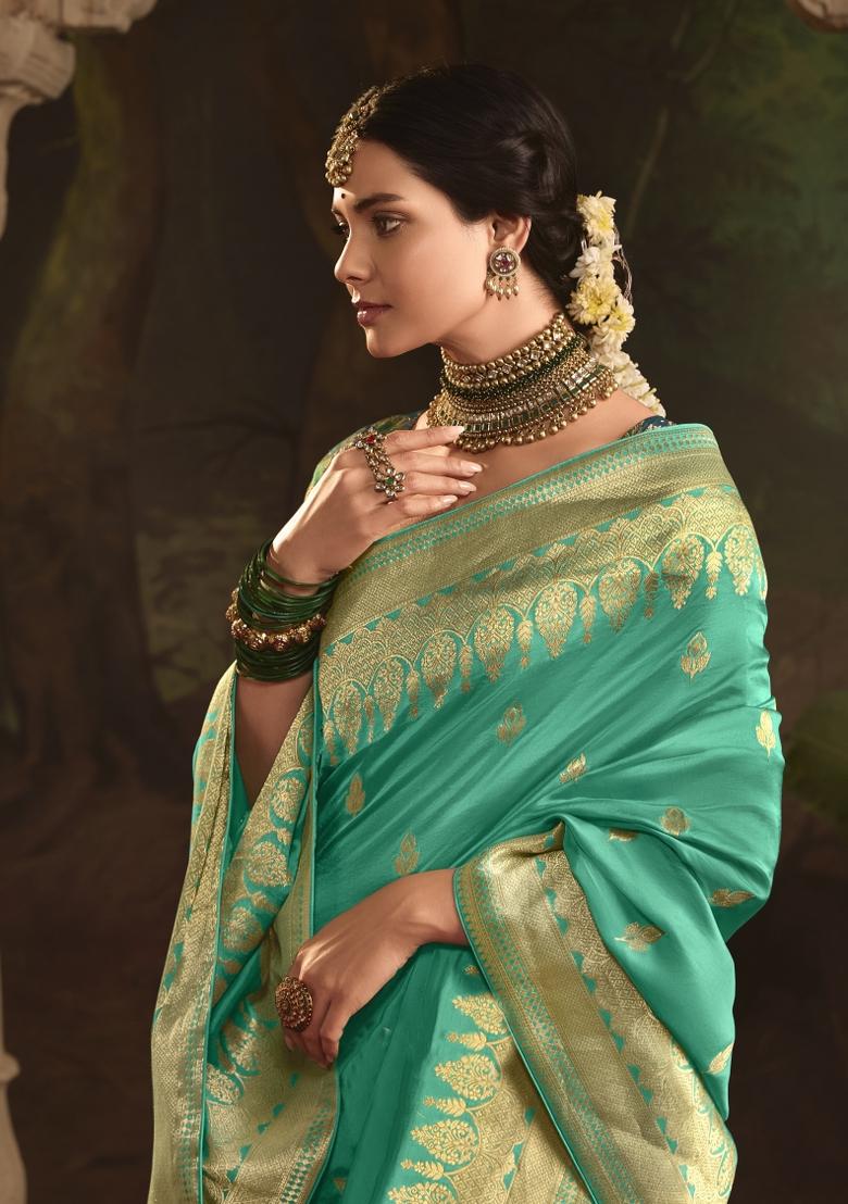 Sea Green Weaving Dola Silk Saree Set