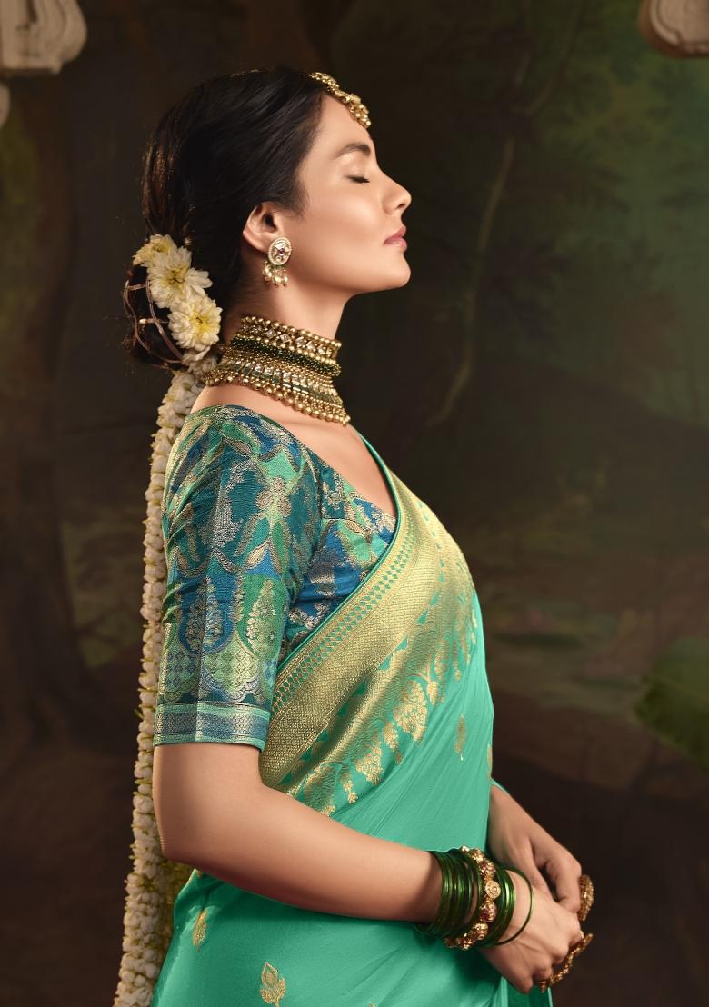 Sea Green Weaving Dola Silk Saree Set