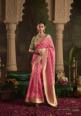Pink Weaving Dola Silk Saree Set