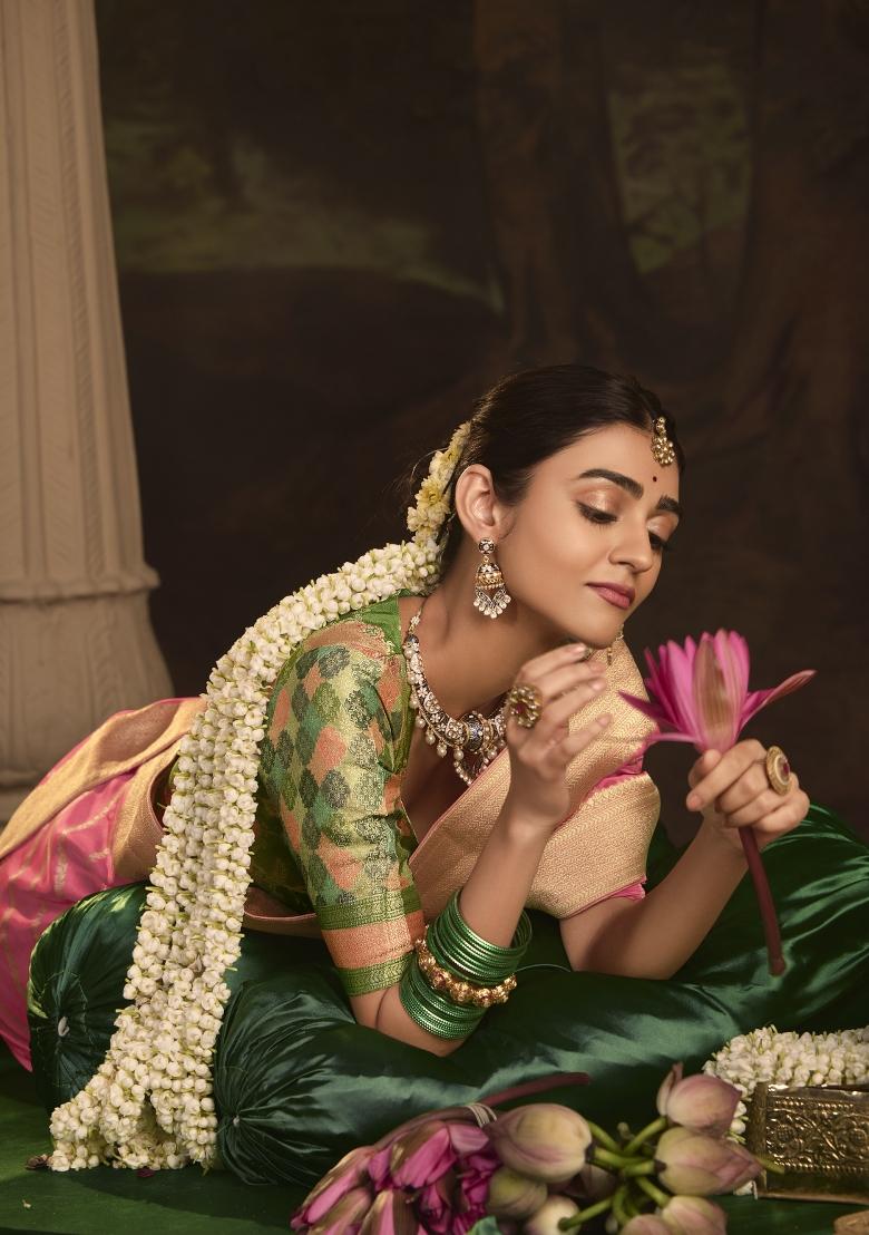 Pink Weaving Dola Silk Saree Set