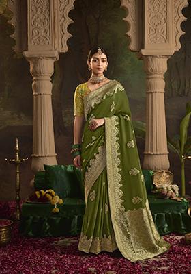 Green Weaving Dola Silk Saree Set