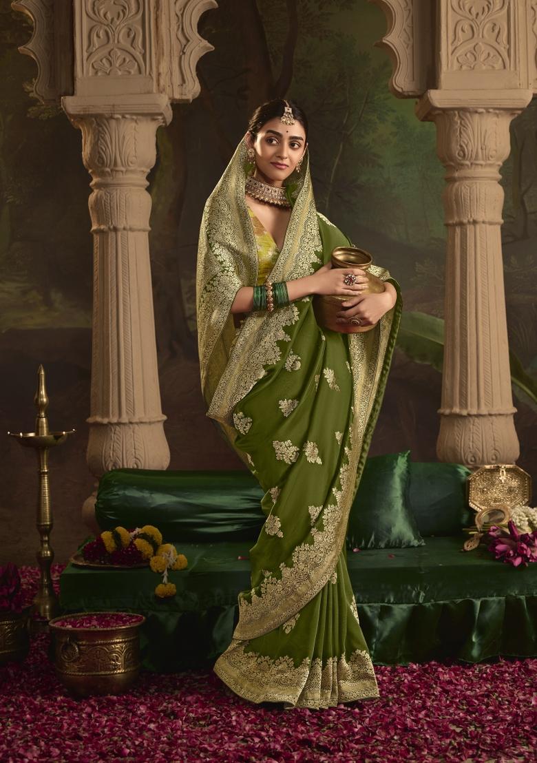 Green Weaving Dola Silk Saree Set