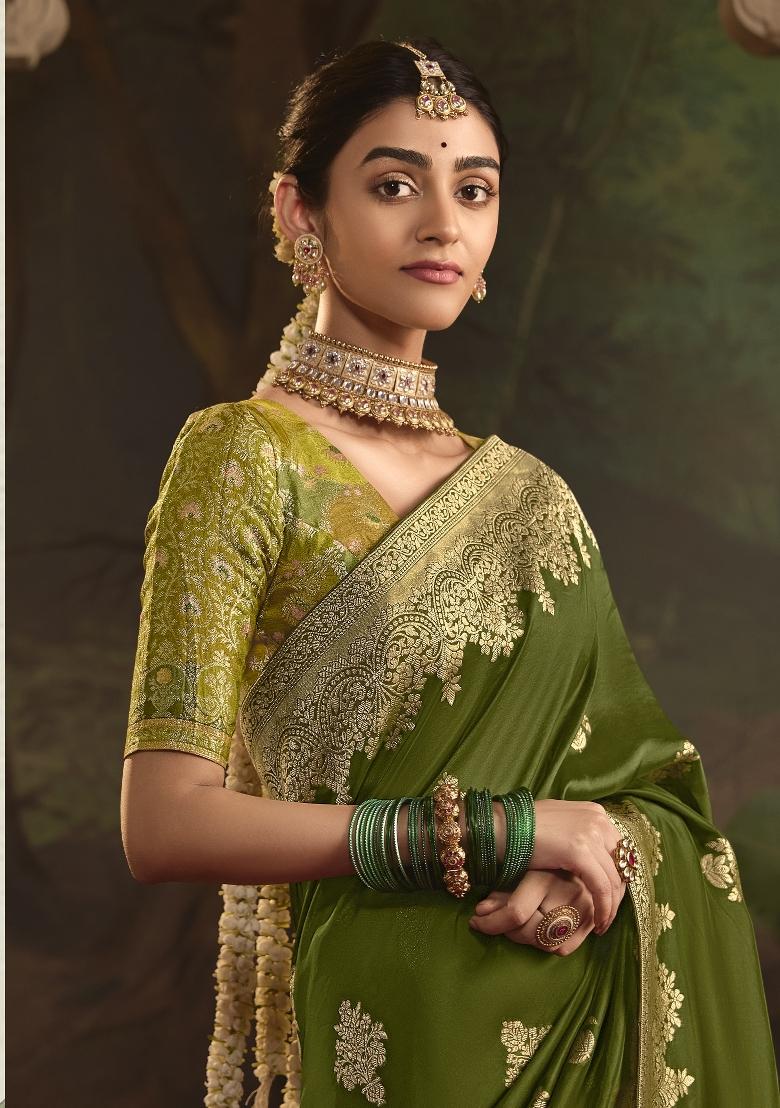 Green Weaving Dola Silk Saree Set