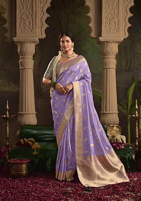Lavender Weaving Dola Silk Saree Set