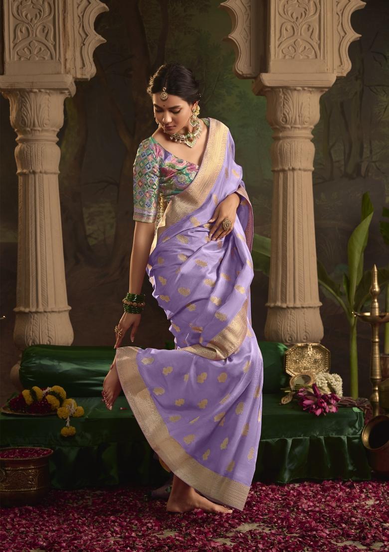 Lavender Weaving Dola Silk Saree Set