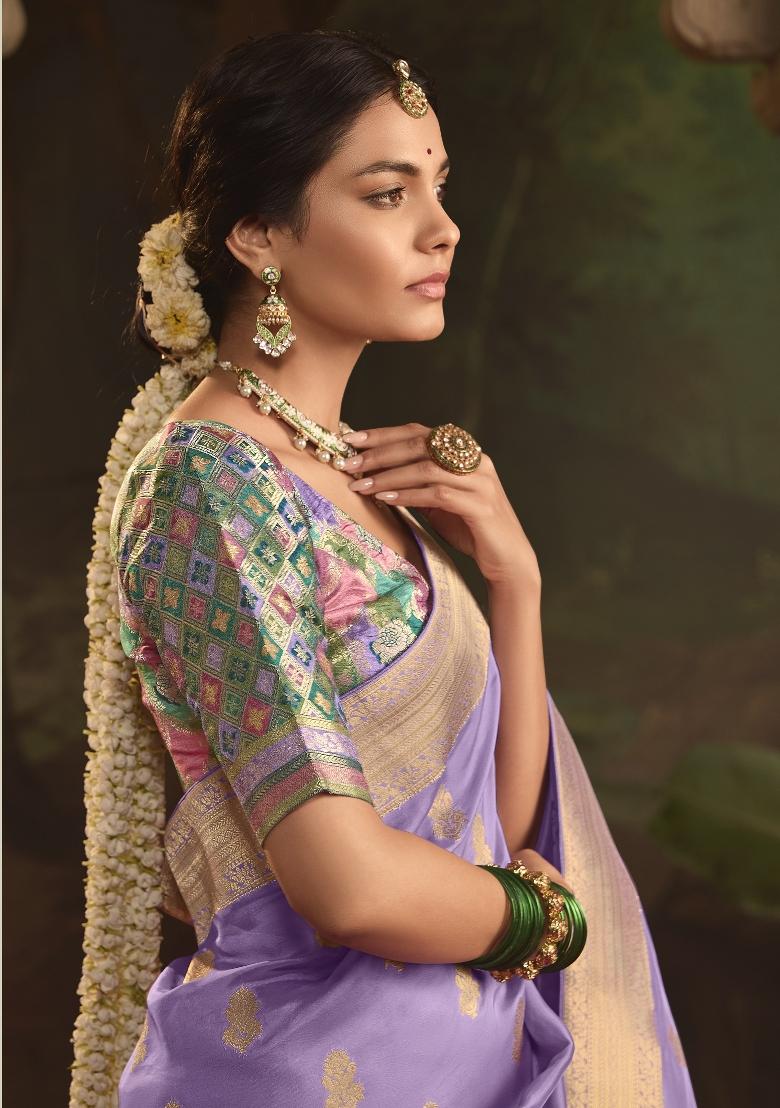 Lavender Weaving Dola Silk Saree Set