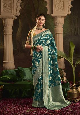 Teal Blue Weaving Dola Silk Saree Set