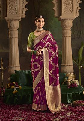 Magenta Weaving Dola Silk Saree Set