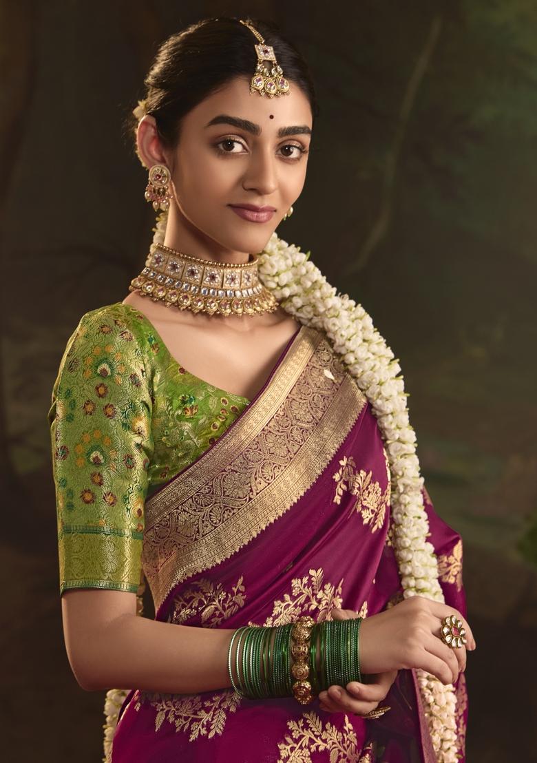 Magenta Weaving Dola Silk Saree Set