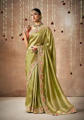 Green Sequin Work Dola Silk Saree Set