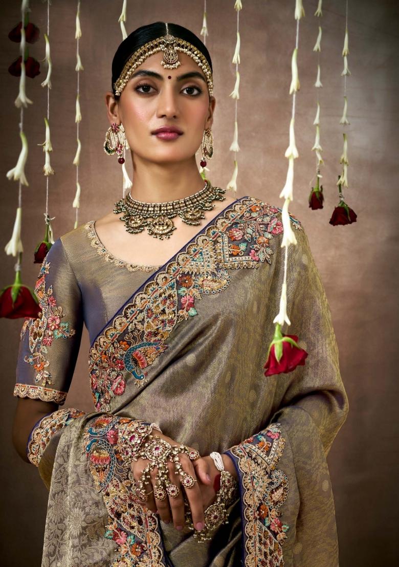 Metallic Sequin Work Dola Silk Saree Set