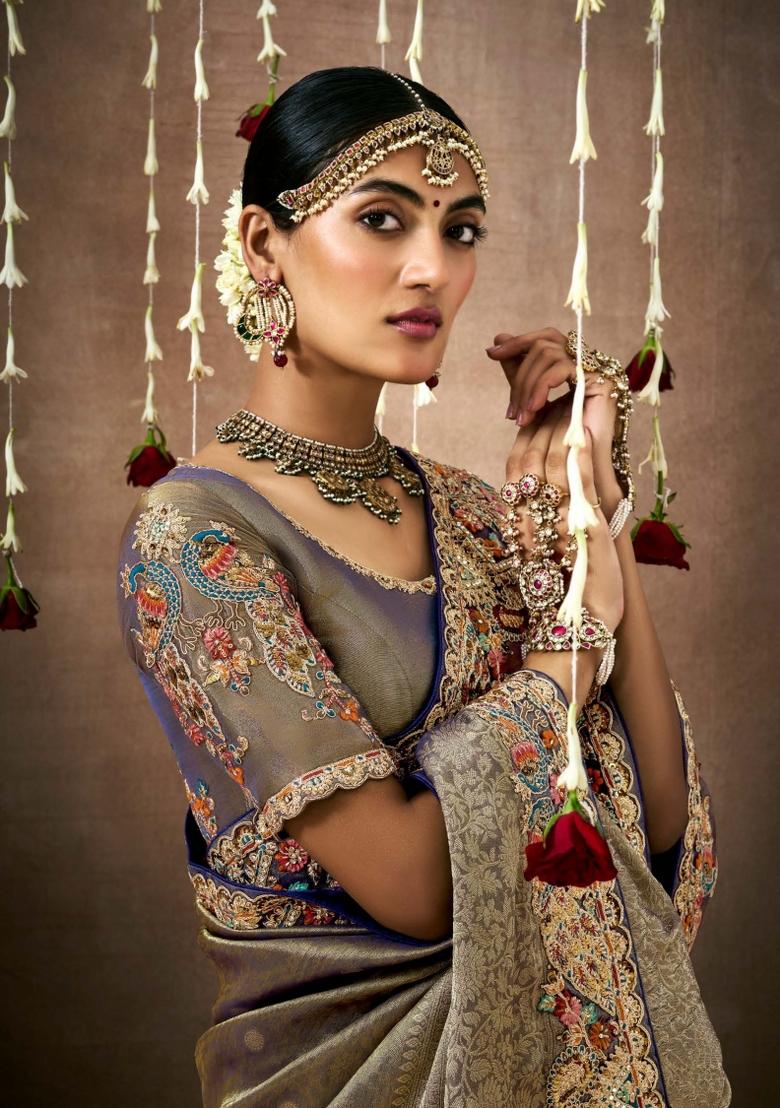 Metallic Sequin Work Dola Silk Saree Set