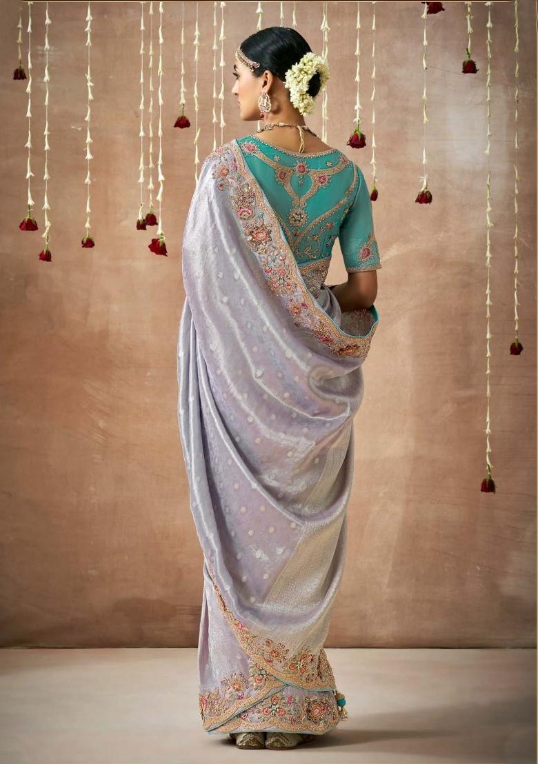Grey Sequin Work Dola Silk Saree Set