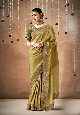 Green Sequin Work Dola Silk Saree Set