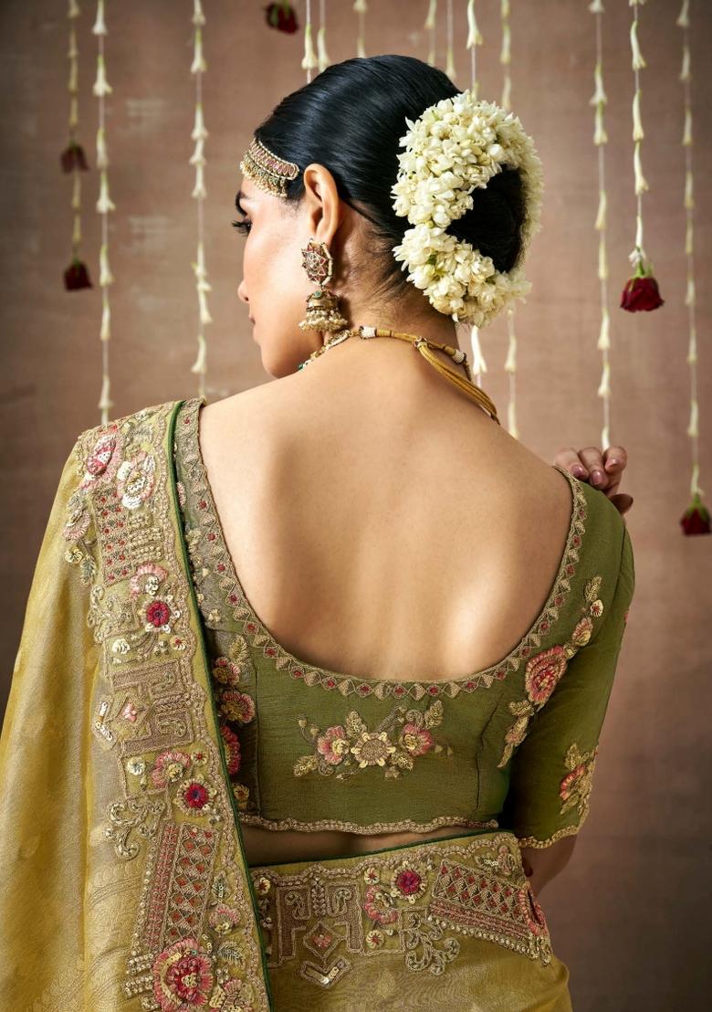 Green Sequin Work Dola Silk Saree Set