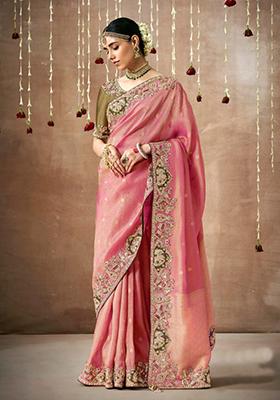 Pink Sequin Work Dola Silk Saree Set