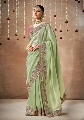 Green Sequin Work Dola Silk Saree Set