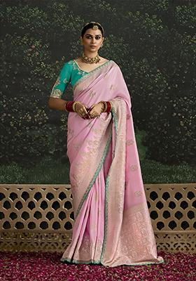 Pink Sequin Embroidered Dola Silk Saree Set