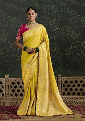 Yellow Sequin Embroidered Dola Silk Saree Set