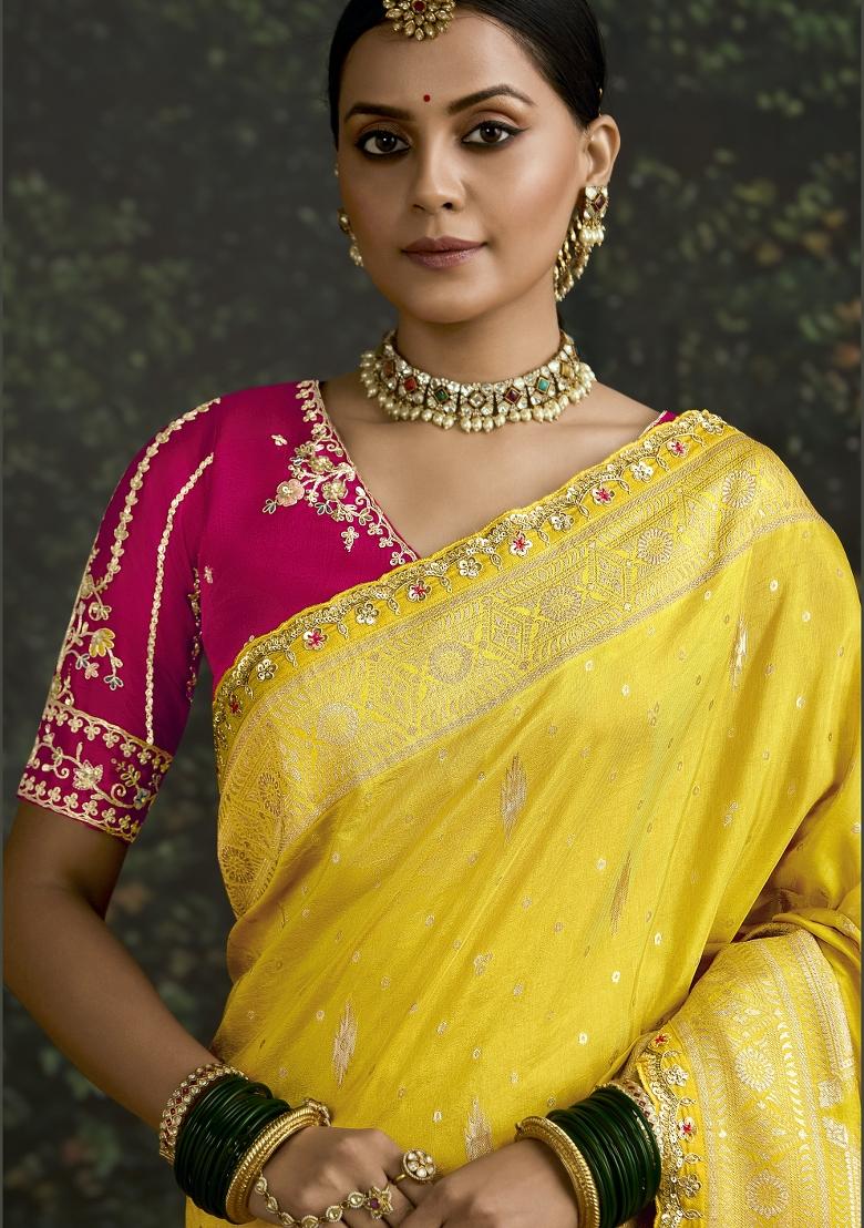 Yellow Sequin Embroidered Dola Silk Saree Set