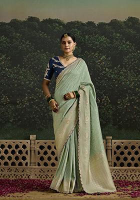 Green Sequin Embroidered Dola Silk Saree Set