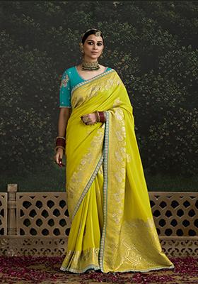 Green Sequin Embroidered Dola Silk Saree Set