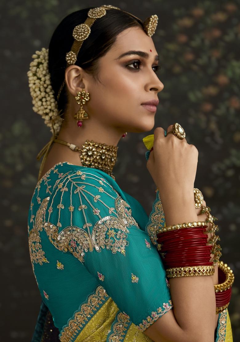 Green Sequin Embroidered Dola Silk Saree Set