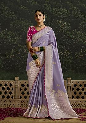 Lavender Sequin Embroidered Dola Silk Saree Set